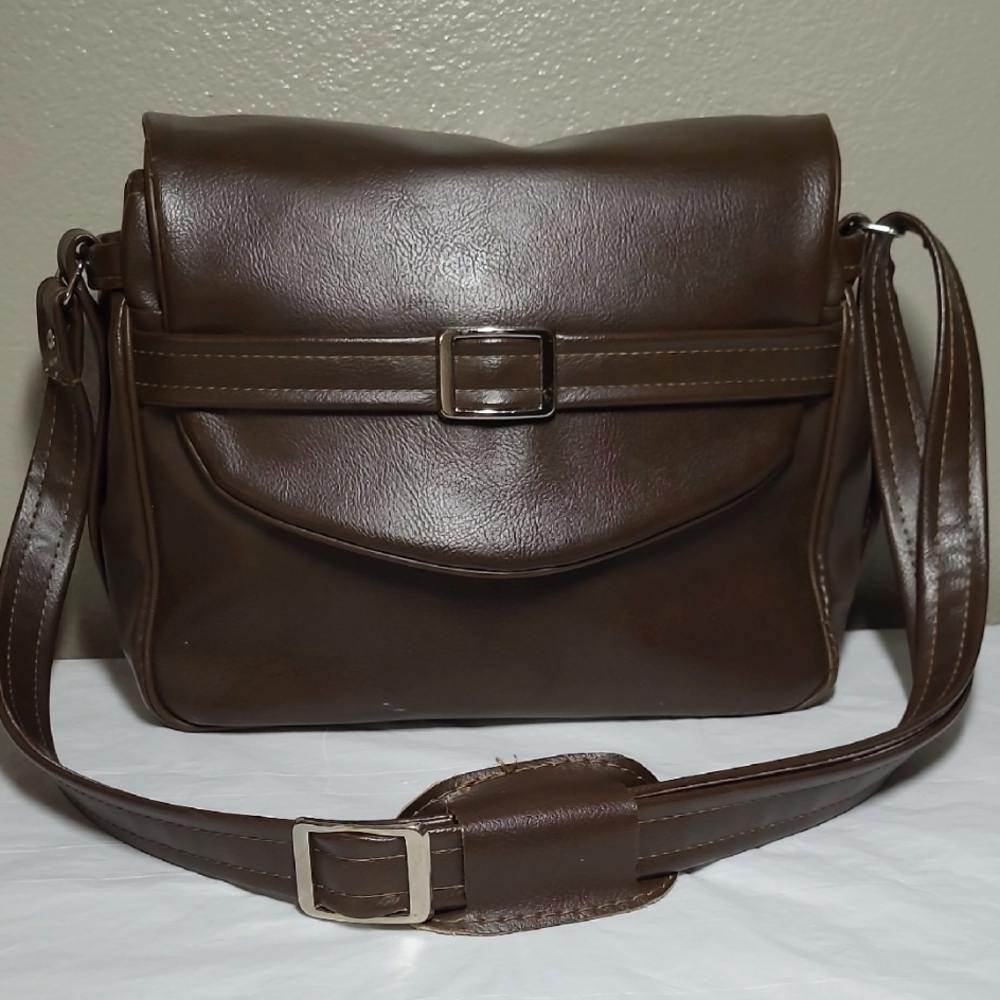 Elegant Brown Leatherett Messanger Adjustable Shoulder Bag